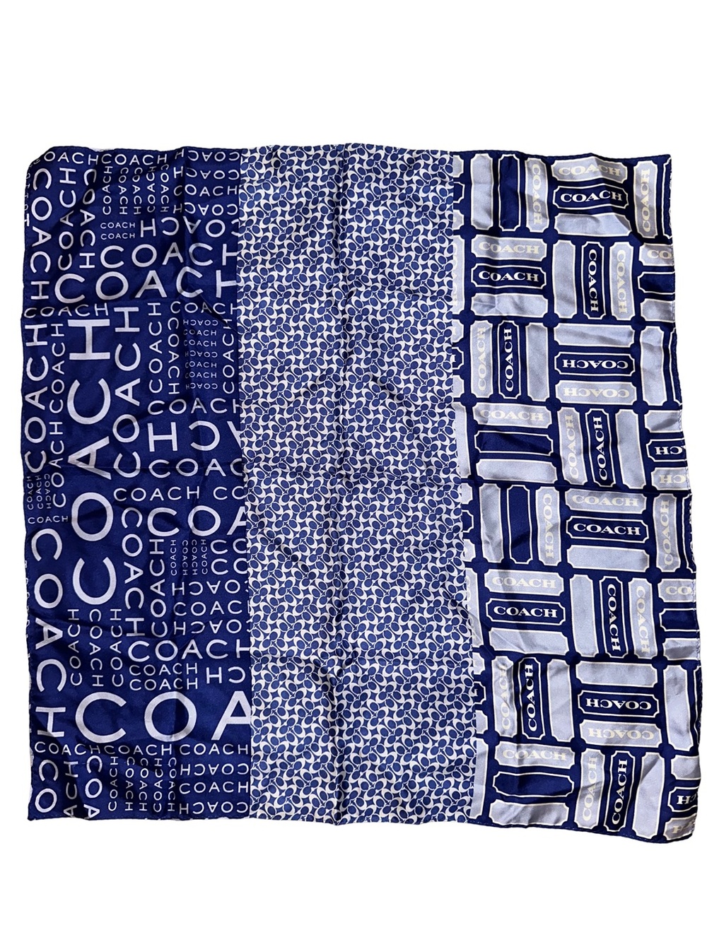 Coach Blue and White Logo Panel Silk Scarf